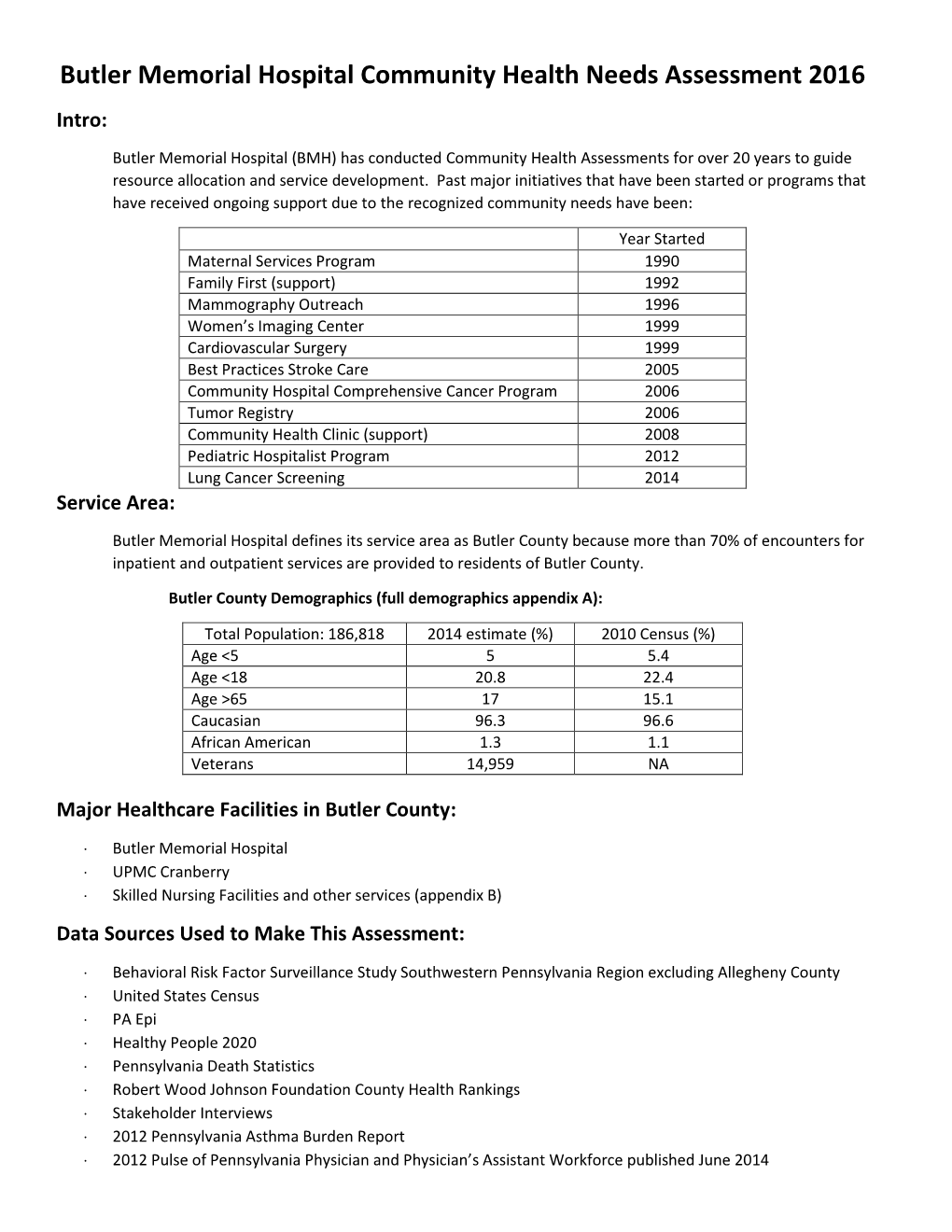 Butler Memorial Hospital Community Health Needs Assessment 2016 Intro