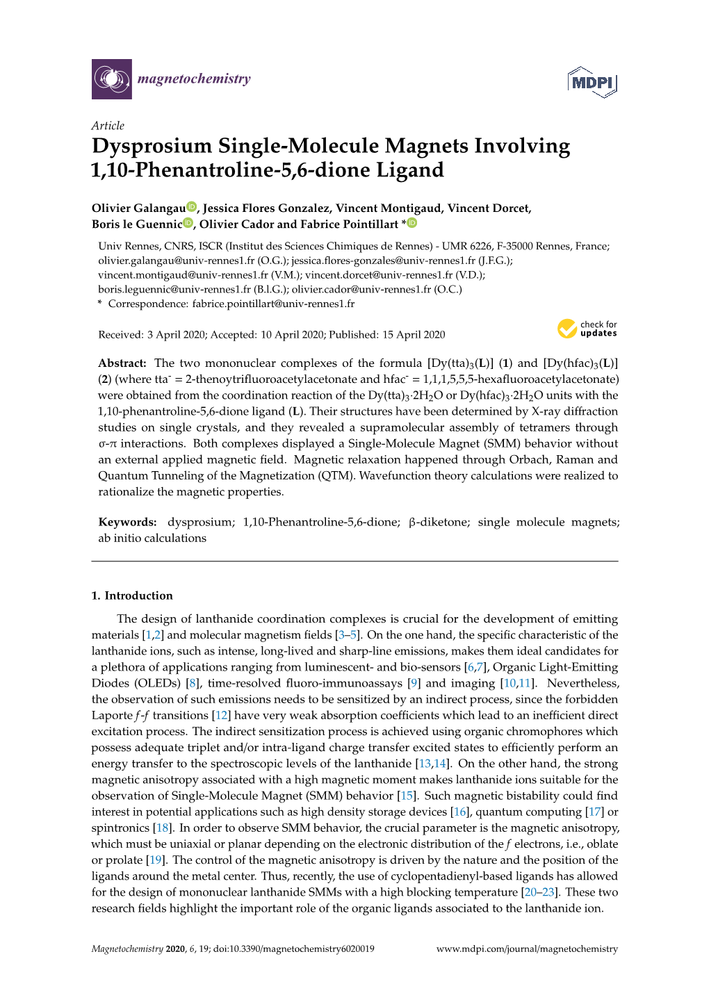 Dysprosium Single-Molecule Magnets Involving 1,10-Phenantroline-5,6-Dione Ligand