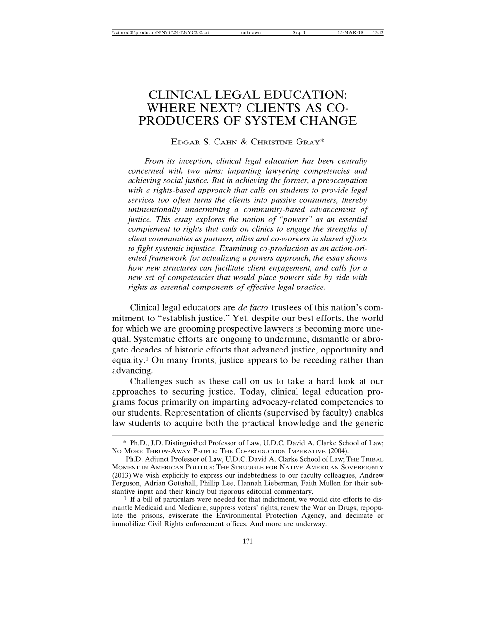 Clinical Legal Education: Where Next? Clients As Co- Producers of System Change