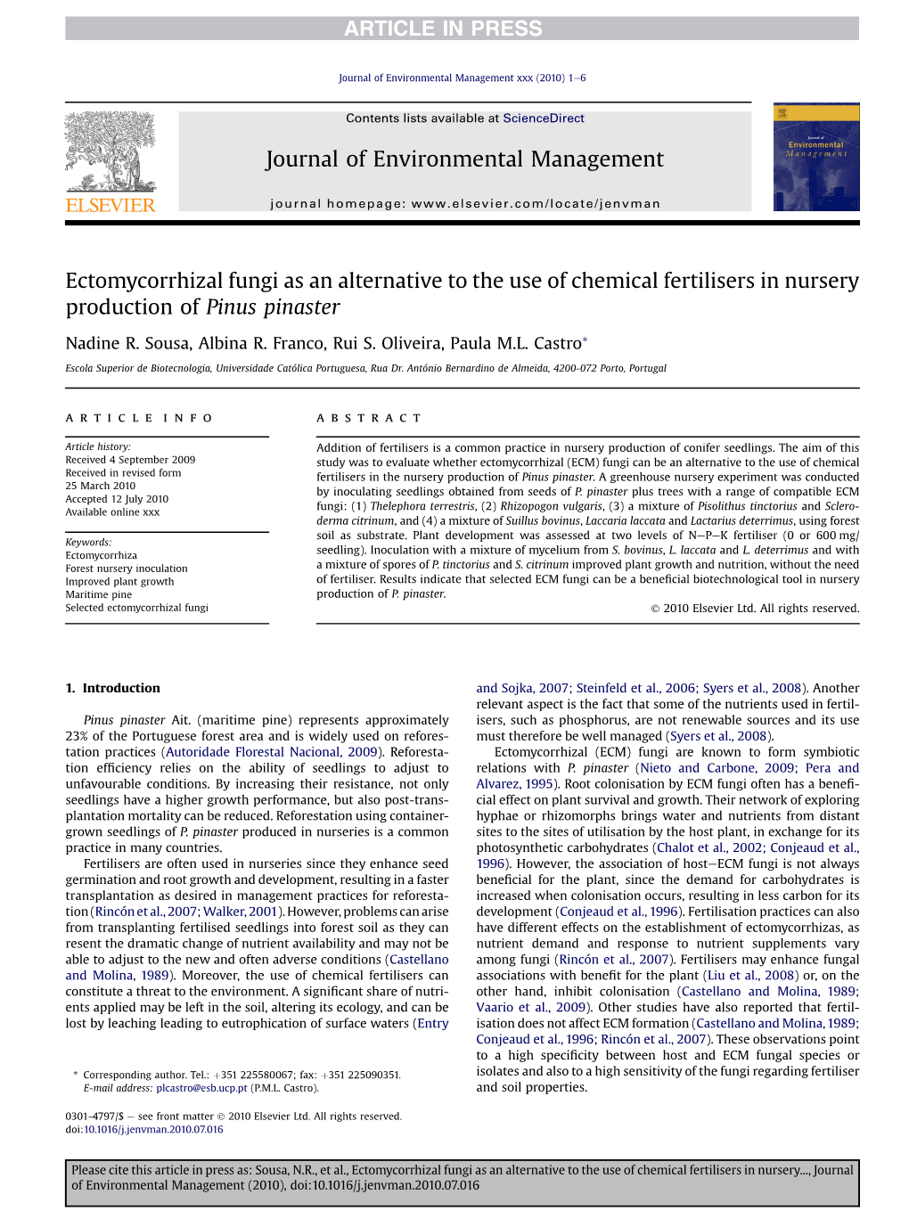 Ectomycorrhizal Fungi As an Alternative to the Use of Chemical Fertilisers in Nursery Production of Pinus Pinaster