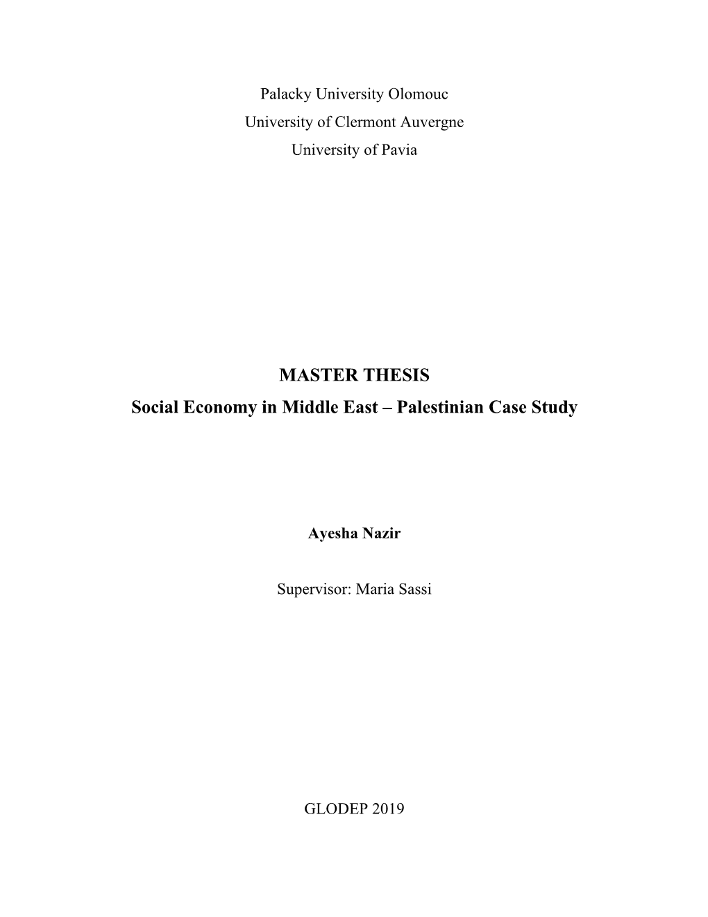 MASTER THESIS Social Economy in Middle East – Palestinian Case Study