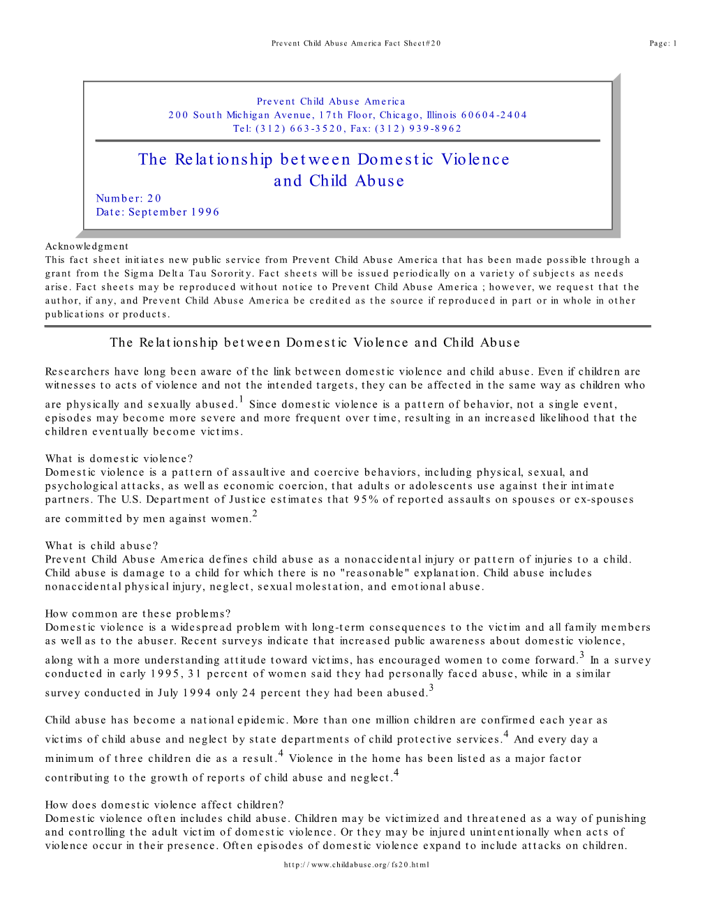 Relationship Between Domestic Violence and Child Abuse Number: 20 Date: September 1996