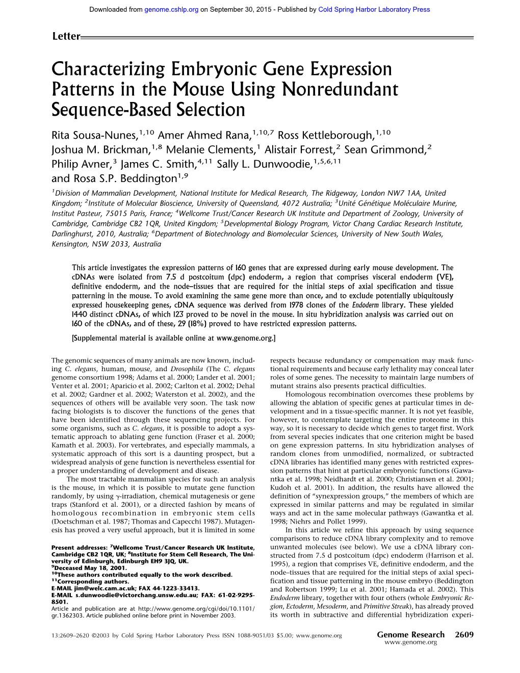 Characterizing Embryonic Gene Expression Patterns in the Mouse