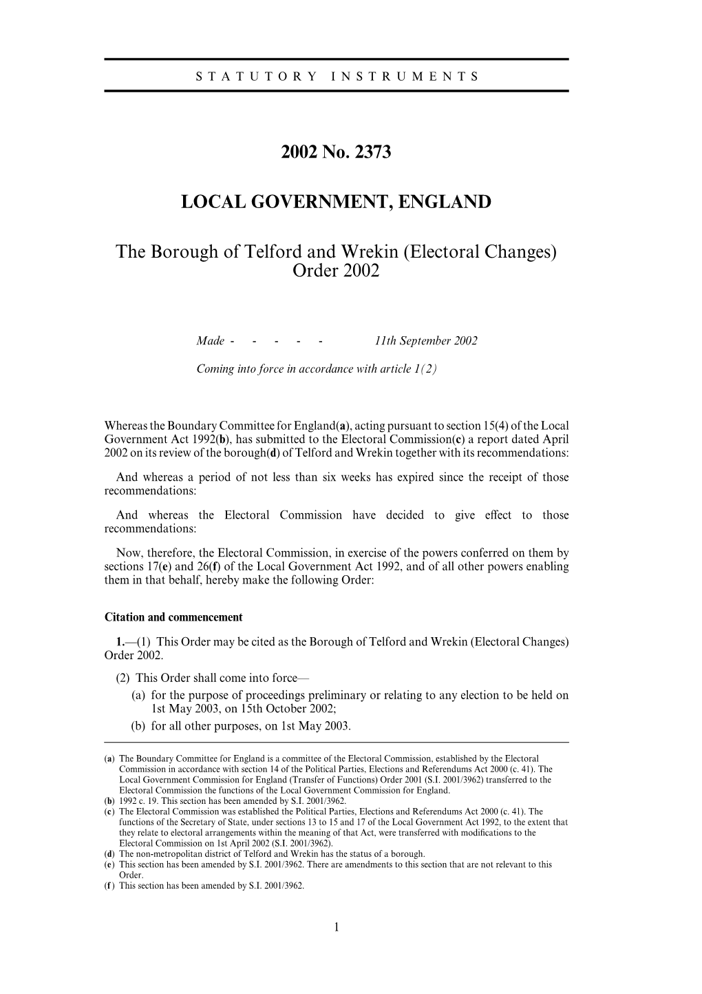 Electoral Changes) Order 2002