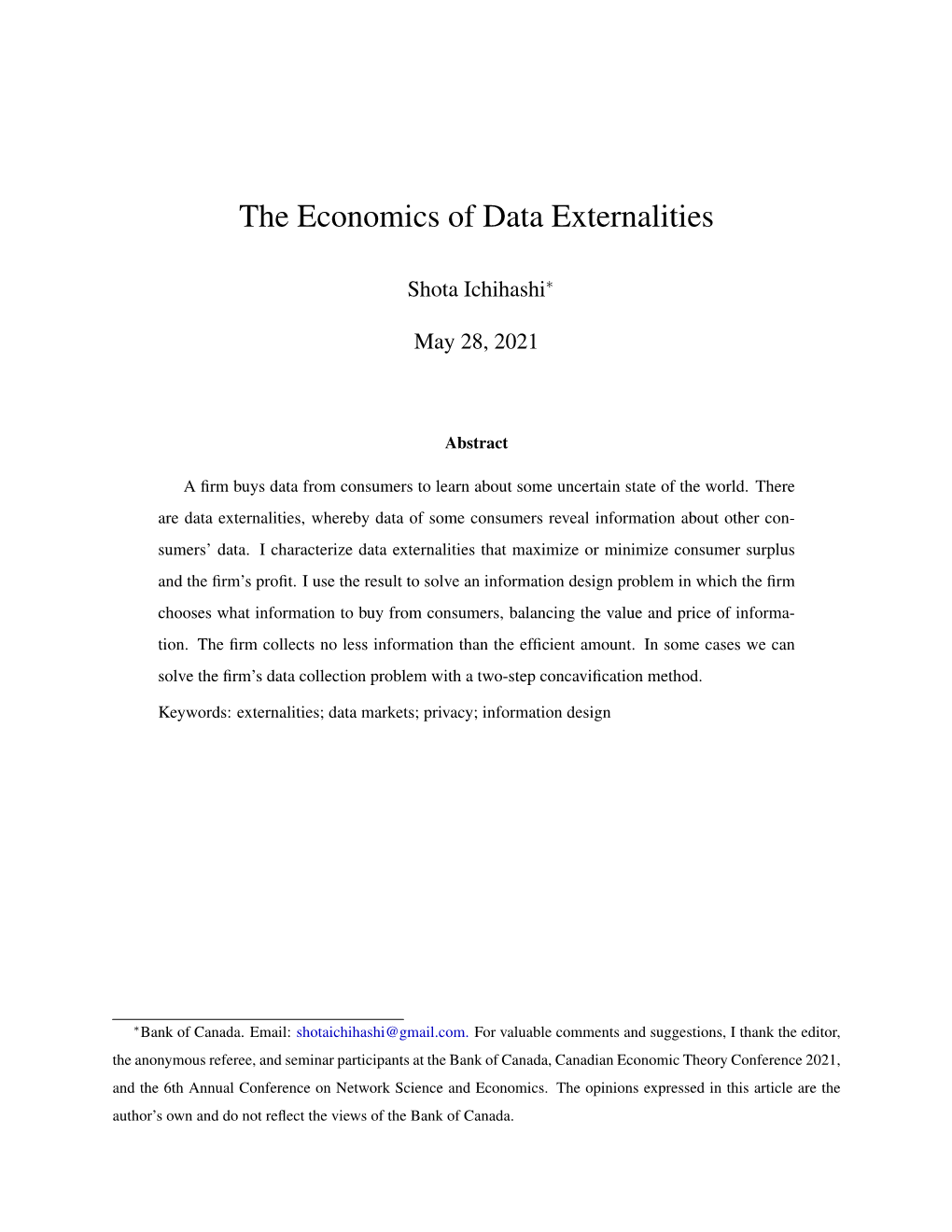 The Economics of Data Externalities