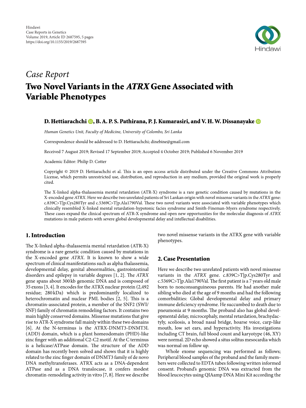 Two Novel Variants in the ATRX Gene Associated with Variable Phenotypes