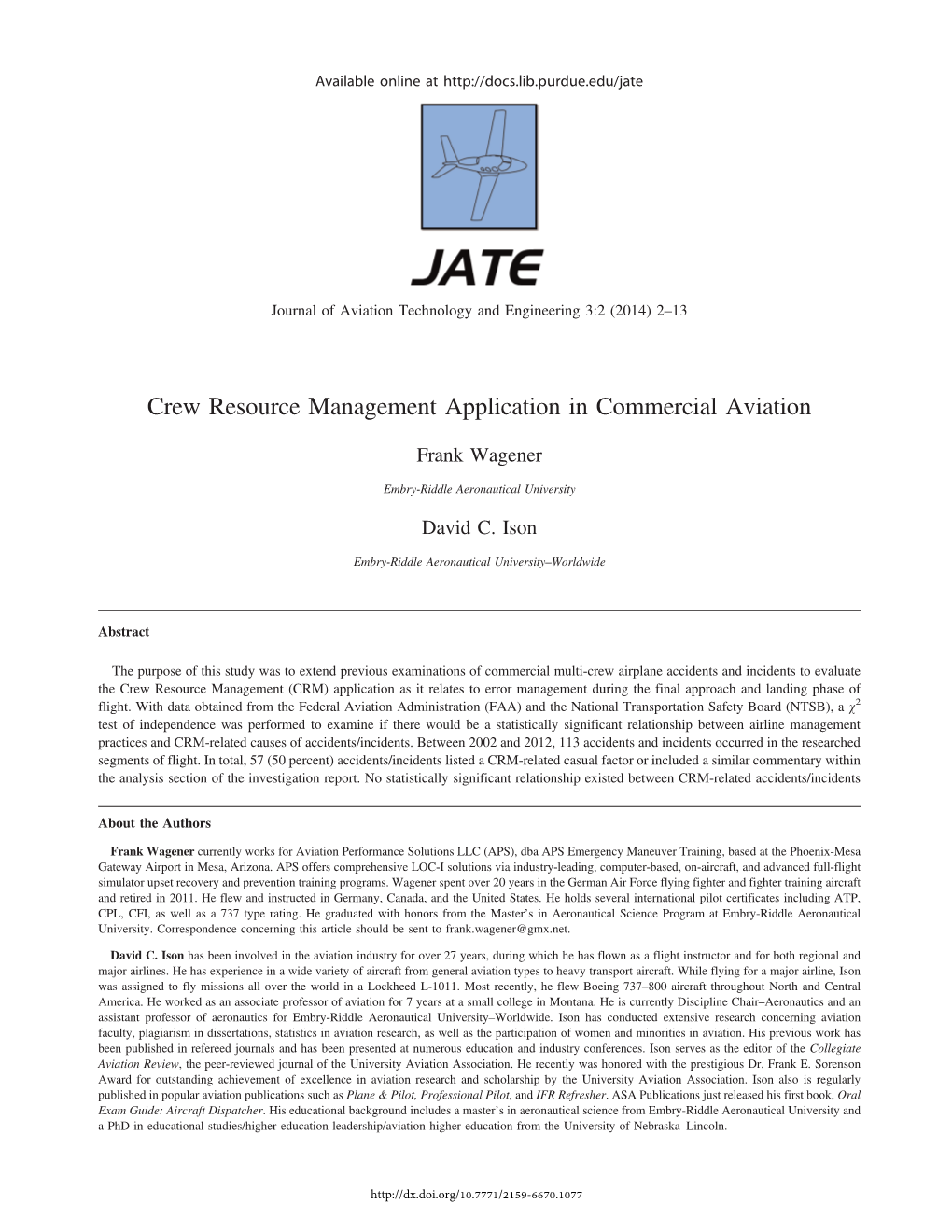 Crew Resource Management Application in Commercial Aviation