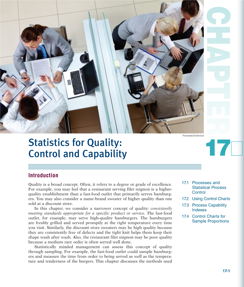 Chapter 17 Statistics for Quality: Control and Capability