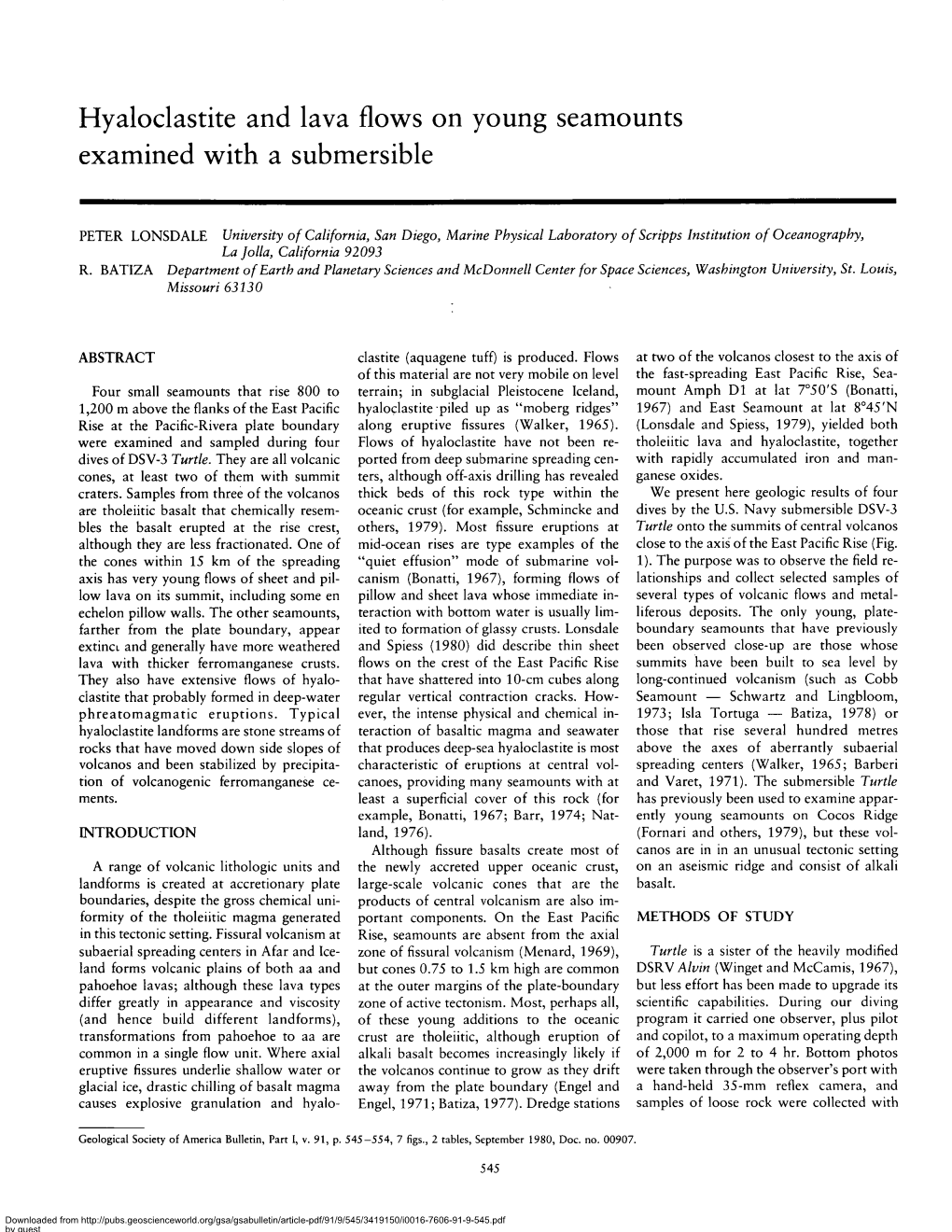 Hyaloclastite and Lava Flows on Young Seamounts Examined with a Submersible