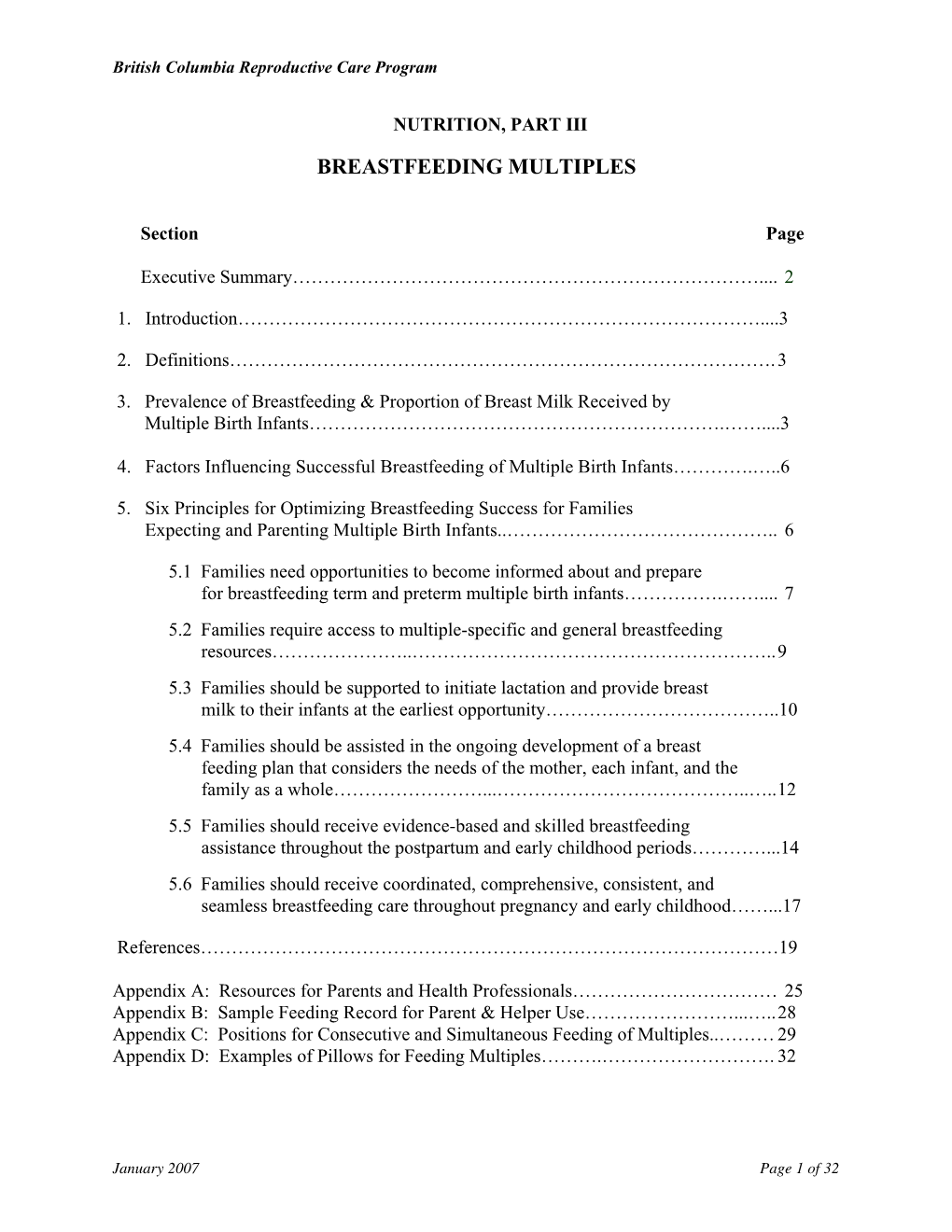 Breastfeeding of Multiple Birth Infants………….…..6