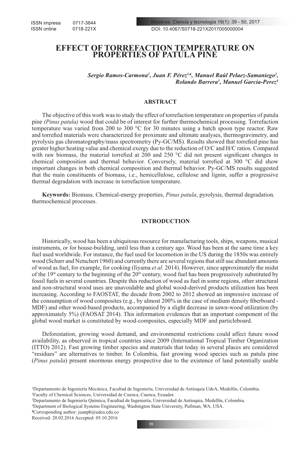 Effect of Torrefaction Temperature on Properties of Patula Pine