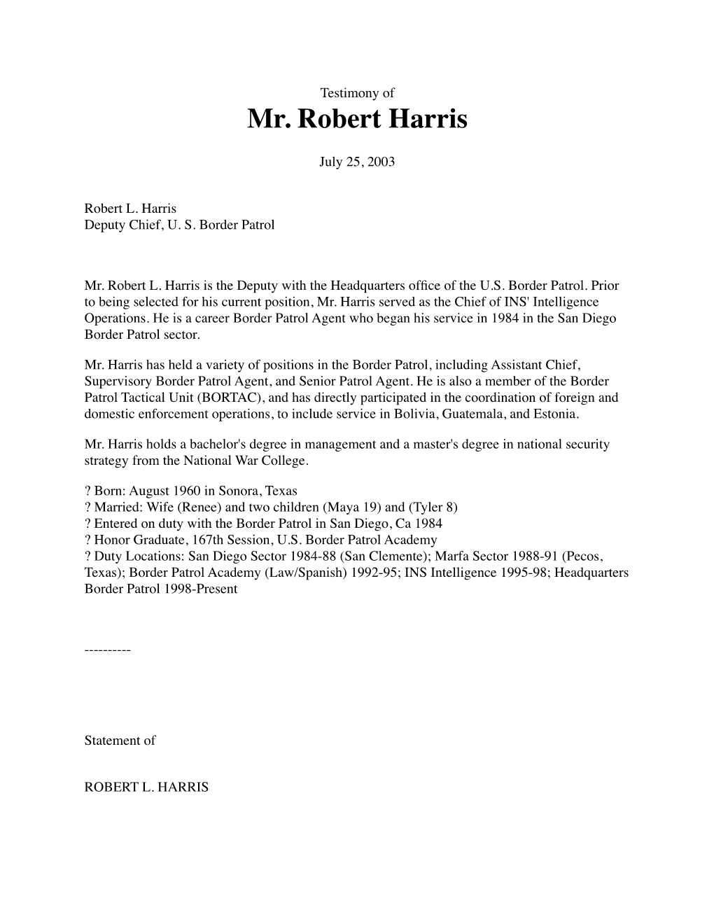Mr. Robert Harris