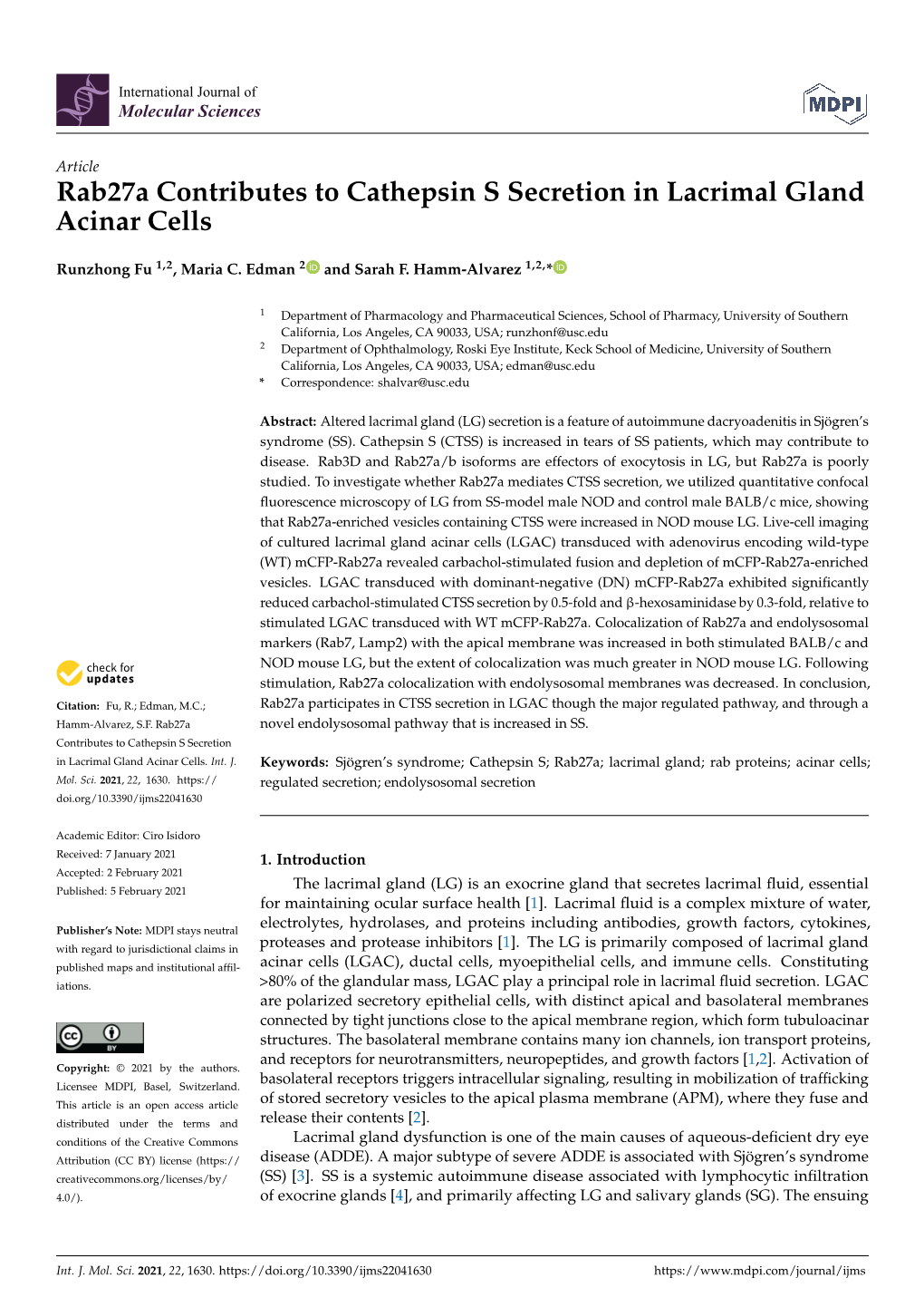 Rab27a Contributes to Cathepsin S Secretion in Lacrimal Gland Acinar Cells