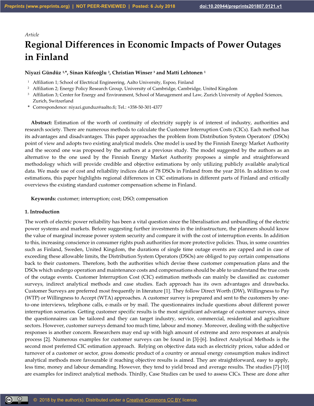 Regional Differences in Economic Impacts of Power Outages in Finland