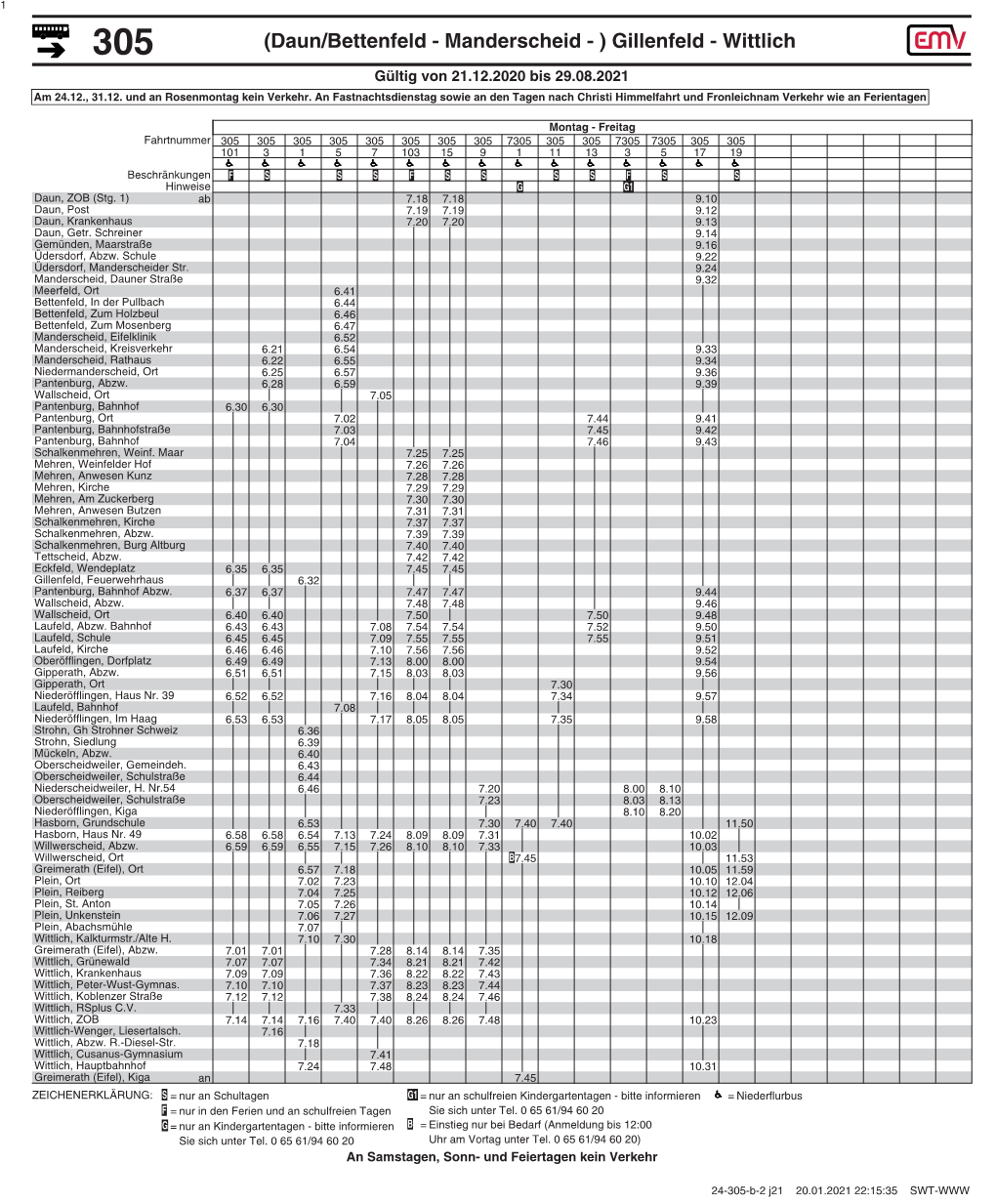 (Daun/Bettenfeld - Manderscheid - ) Gillenfeld - Wittlich Gültig Von 21.12.2020 Bis 29.08.2021 Am 24.12., 31.12