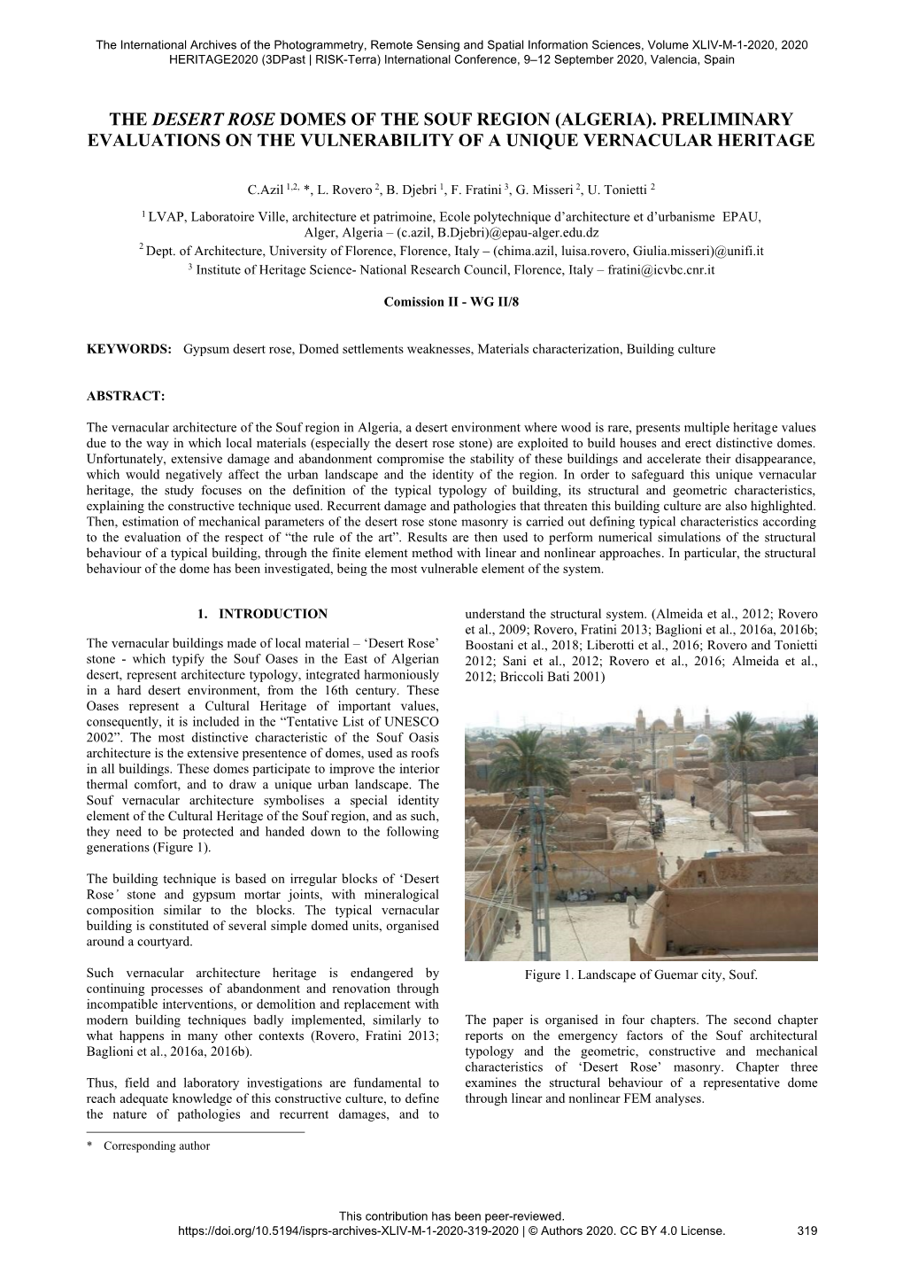 The Desert Rose Domes of the Souf Region (Algeria). Preliminary Evaluations on the Vulnerability of a Unique Vernacular Heritage