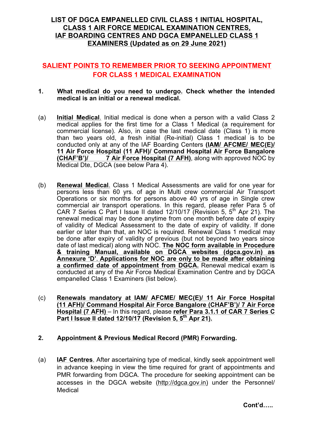 List of Dgca Empanelled Civil Class 1 Initial Hospital