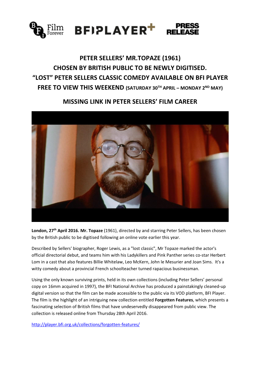 Peter Sellers' Mr.Topaze (1961) Chosen by British