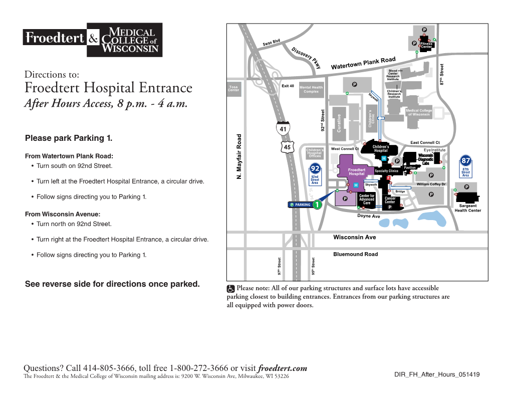 Froedtert Hospital Entrance Research Institute After Hours Access, 8 P.M