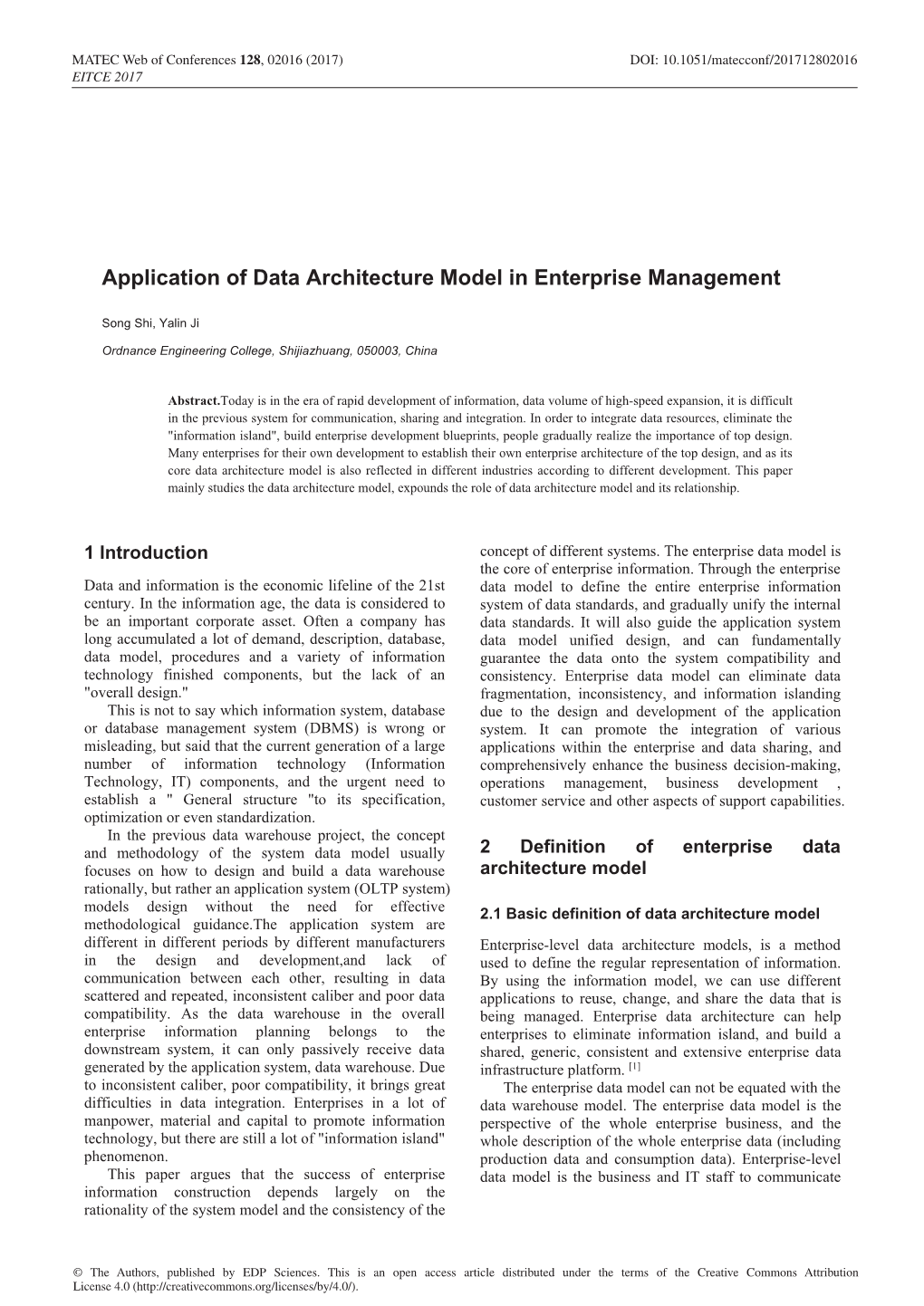 Application of Data Architecture Model in Enterprise Management
