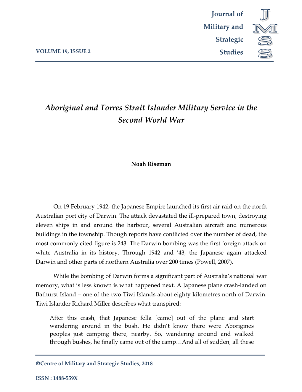 Aboriginal and Torres Strait Islander Military Service in the Second World War