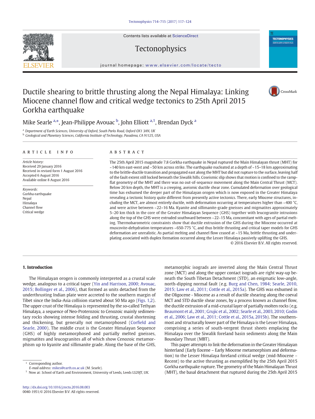 Ductile Shearing to Brittle Thrusting Along the Nepal Himalaya: Linking Miocene Channel ﬂow and Critical Wedge Tectonics to 25Th April 2015 Gorkha Earthquake