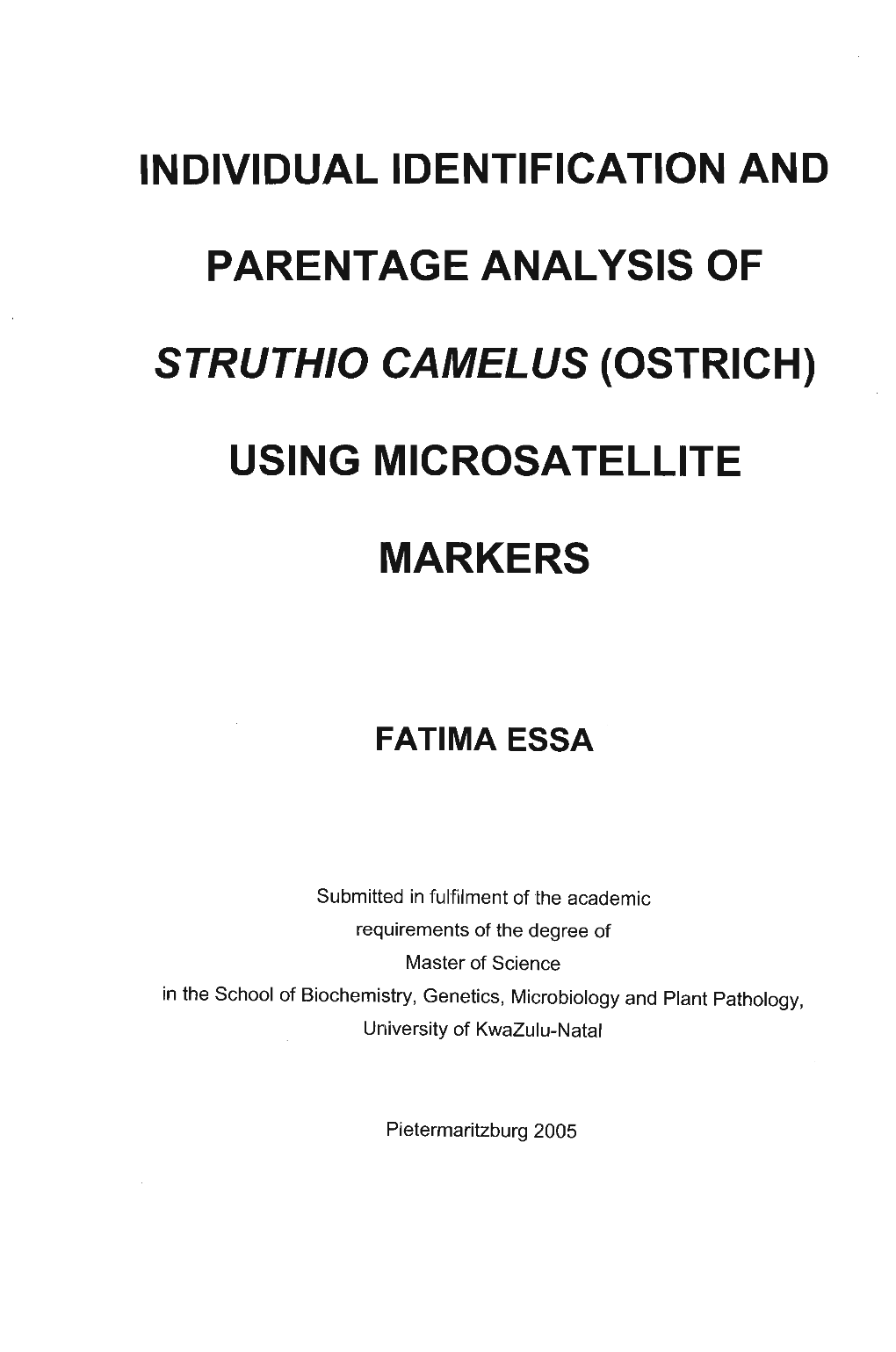 Individual Identification and Parentage Analysis of Struthio Camelus