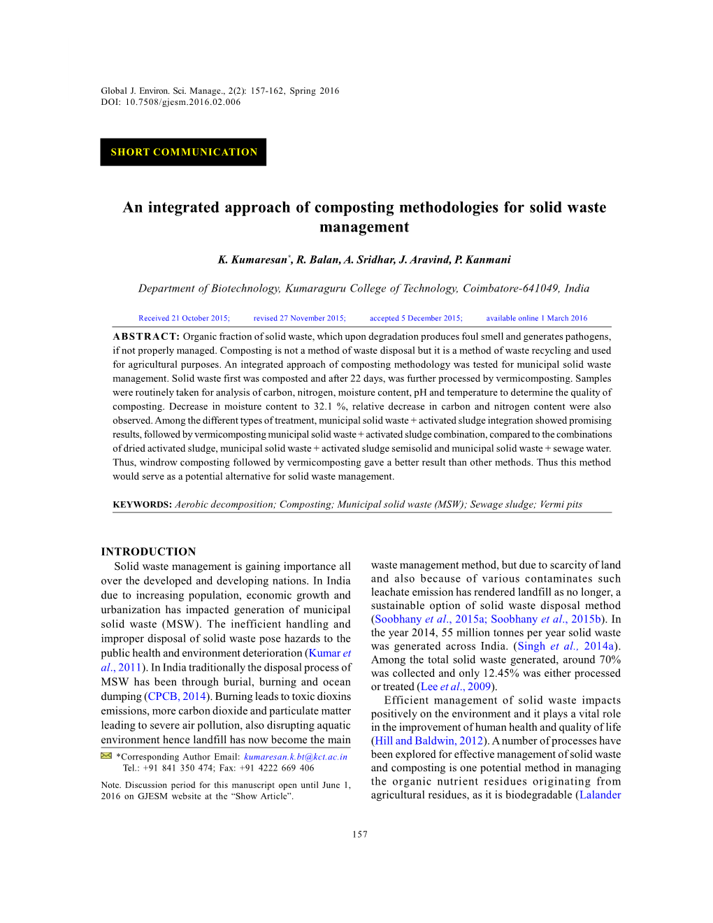 An Integrated Approach of Composting Methodologies for Solid Waste Management