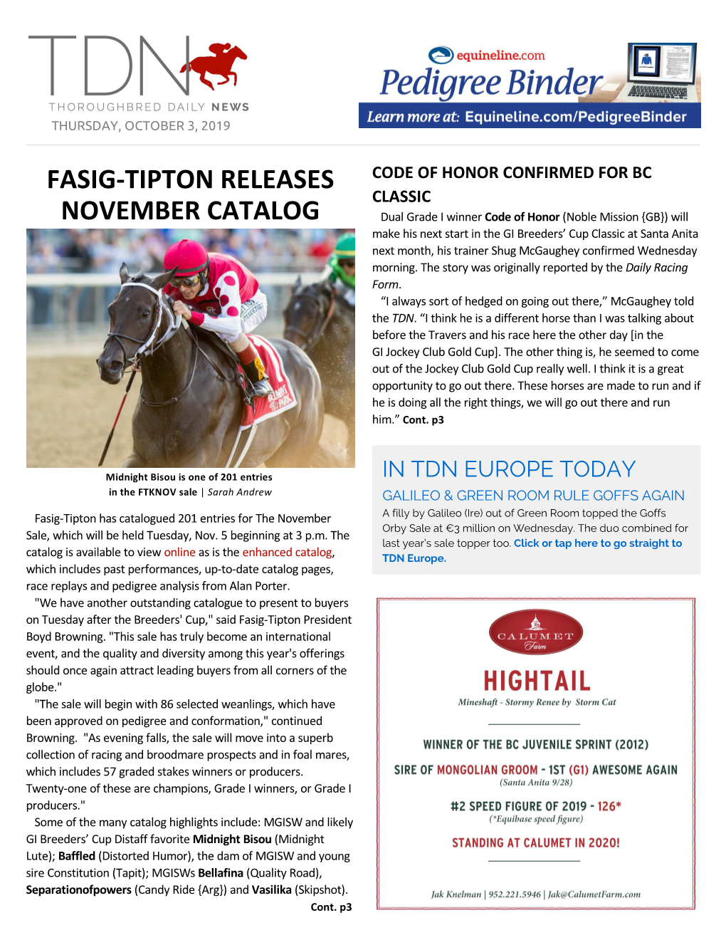 Fasig-Tipton Releases November Catalog