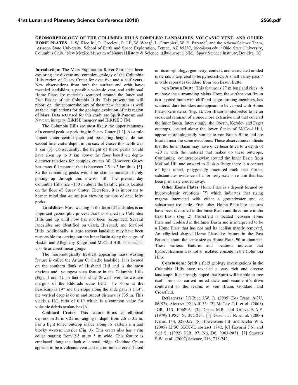 Geomorphology of the Columbia Hills Complex: Landslides, Volcanic Vent, and Other Home Plates