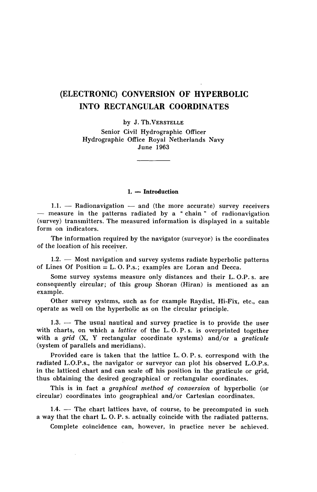 (Electronic) Conversion of Hyperbolic Into Rectangular Coordinates