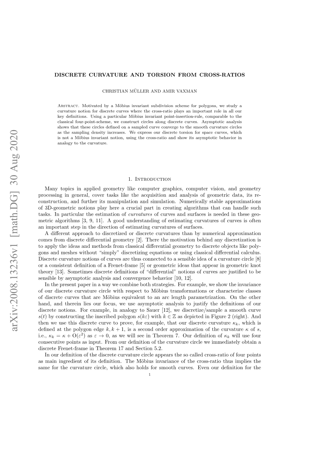 Discrete Curvature and Torsion from Cross-Ratios