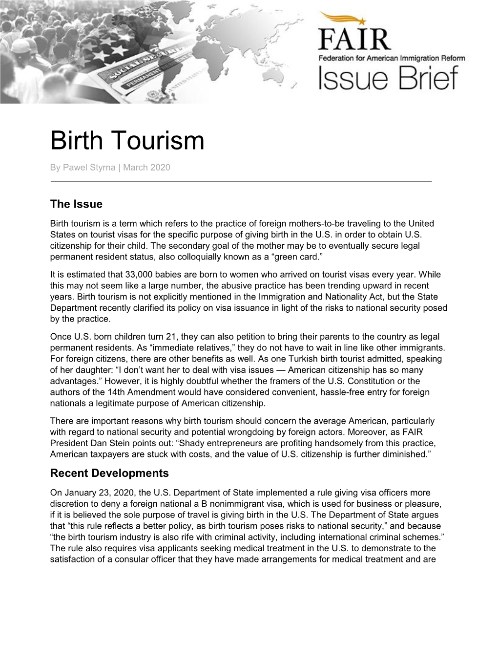 Birth Tourism by Pawel Styrna | March 2020