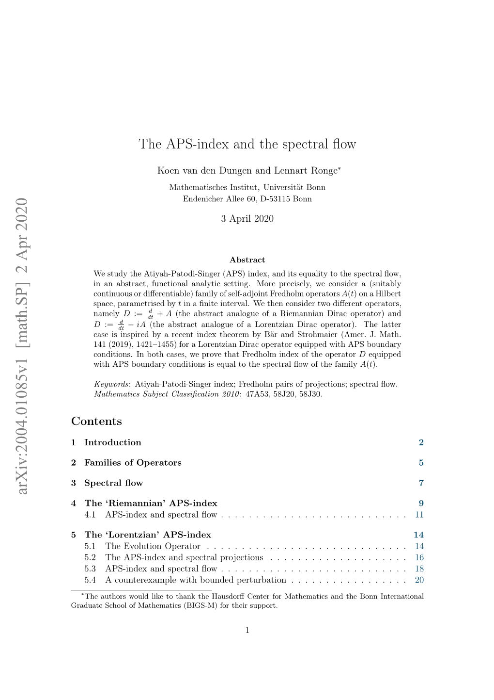The Aps-Index and the Spectral Flow 3 and Future Spacelike Boundaries {0}× Σ and {T }× Σ (Respectively)