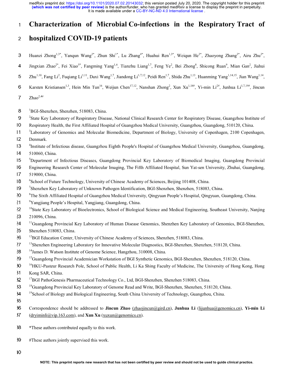 Characterization of Microbial Co-Infections in the Respiratory Tract of Hospitalized COVID-19 Patients