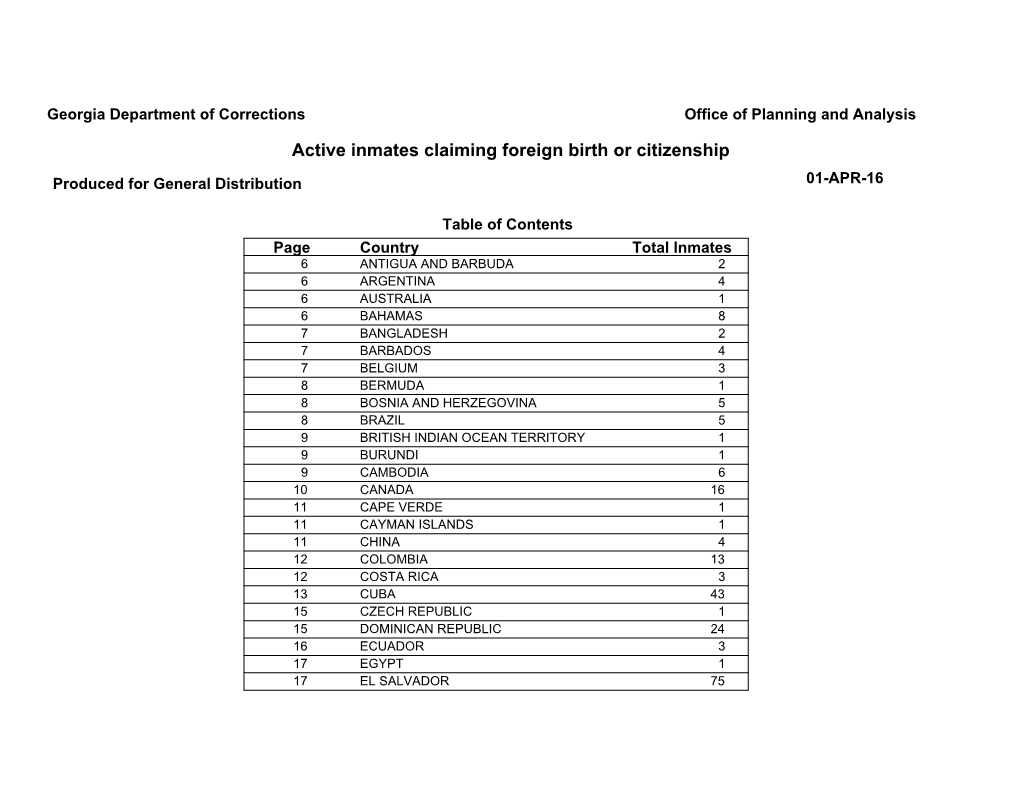 Active Inmates Claiming Foreign Birth Or Citizenship