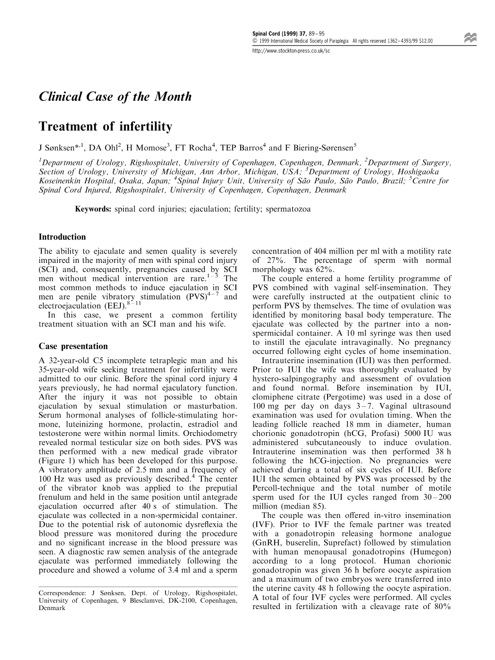 Clinical Case of the Month Treatment of Infertility