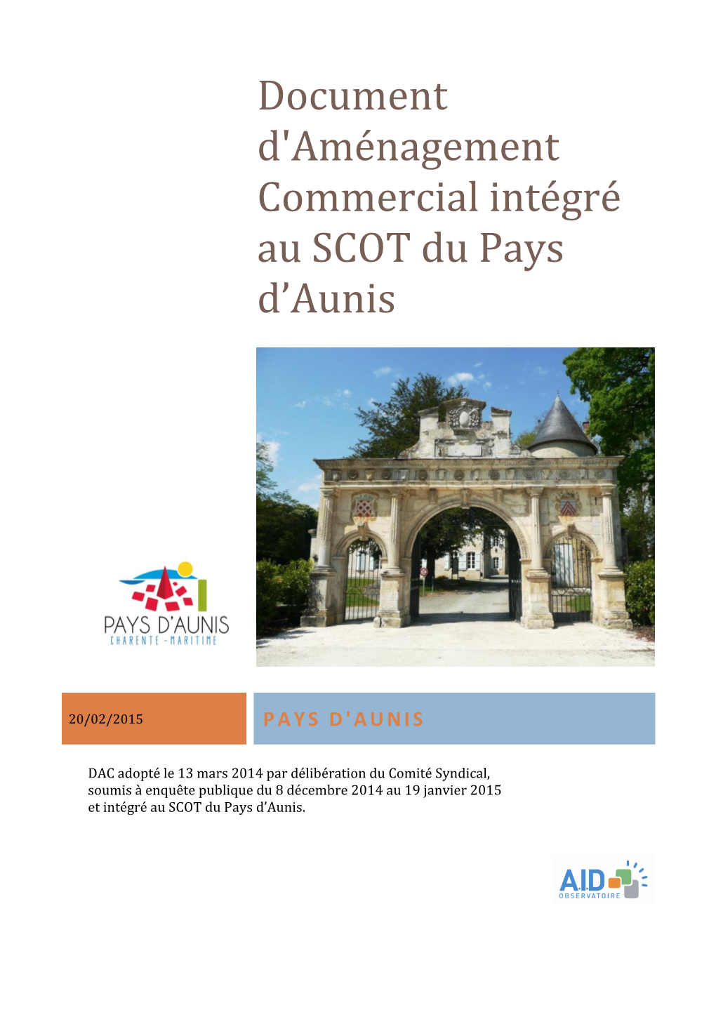Document D'aménagement Commercial Intégré Au SCOT Du Pays D’Aunis