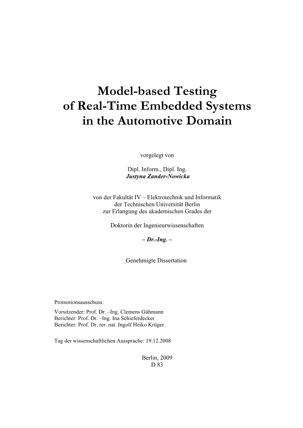 Model-Based Testing of Real-Time Embedded Systems in the Automotive Domain