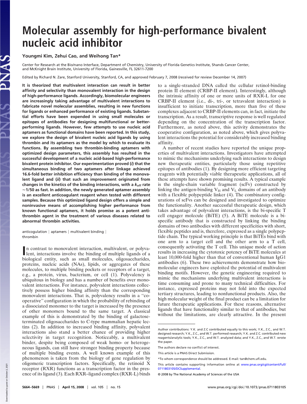 Molecular Assembly for High-Performance Bivalent Nucleic Acid Inhibitor