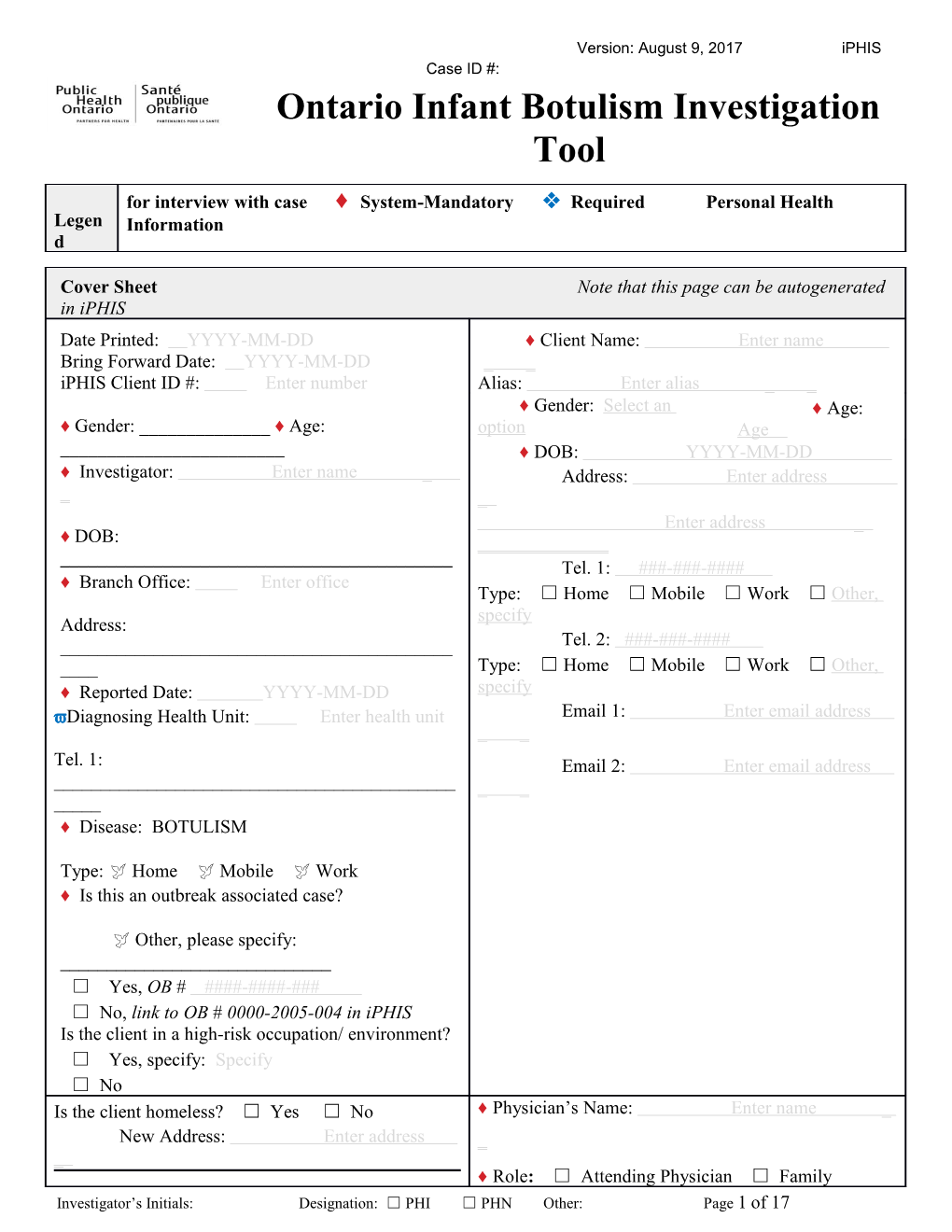 Botulism Infant Investigation Tool