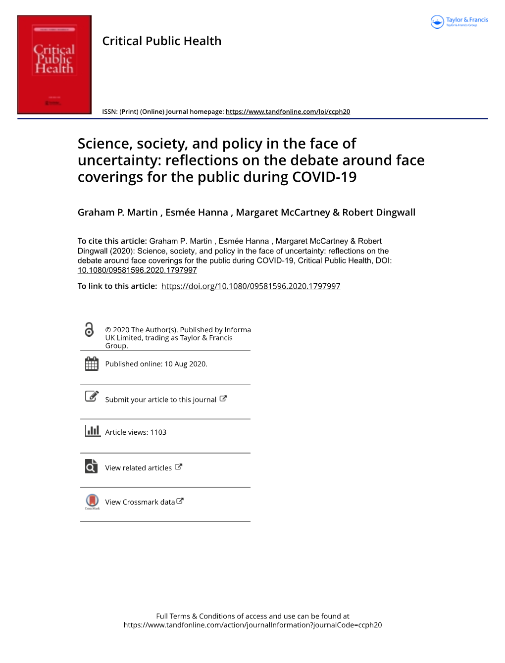 Science, Society, and Policy in the Face of Uncertainty: Reflections on the Debate Around Face Coverings for the Public During COVID-19
