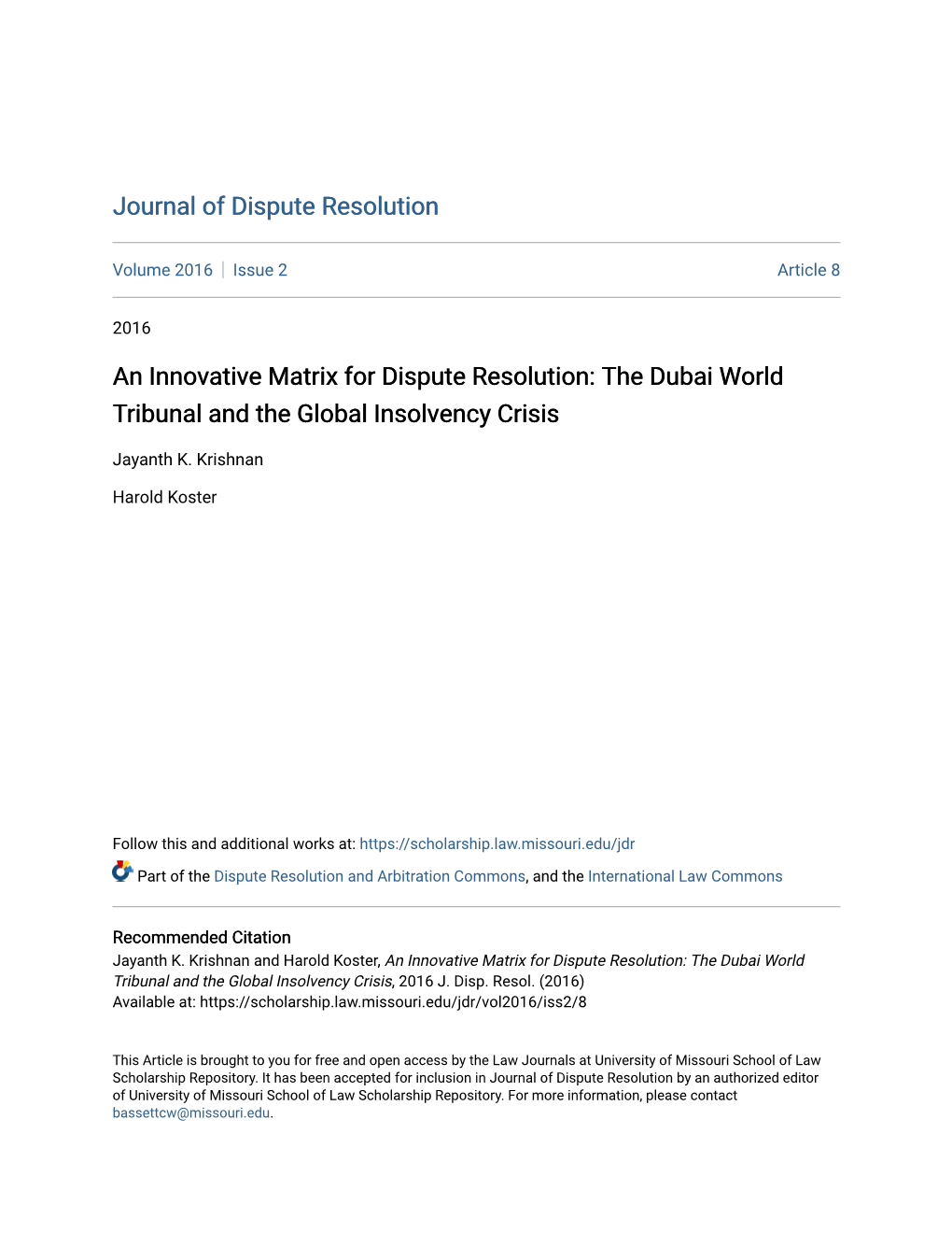 The Dubai World Tribunal and the Global Insolvency Crisis