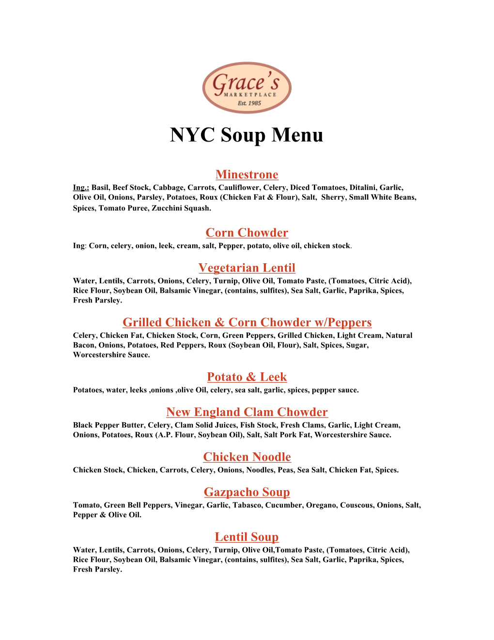 NYC Soup Menu