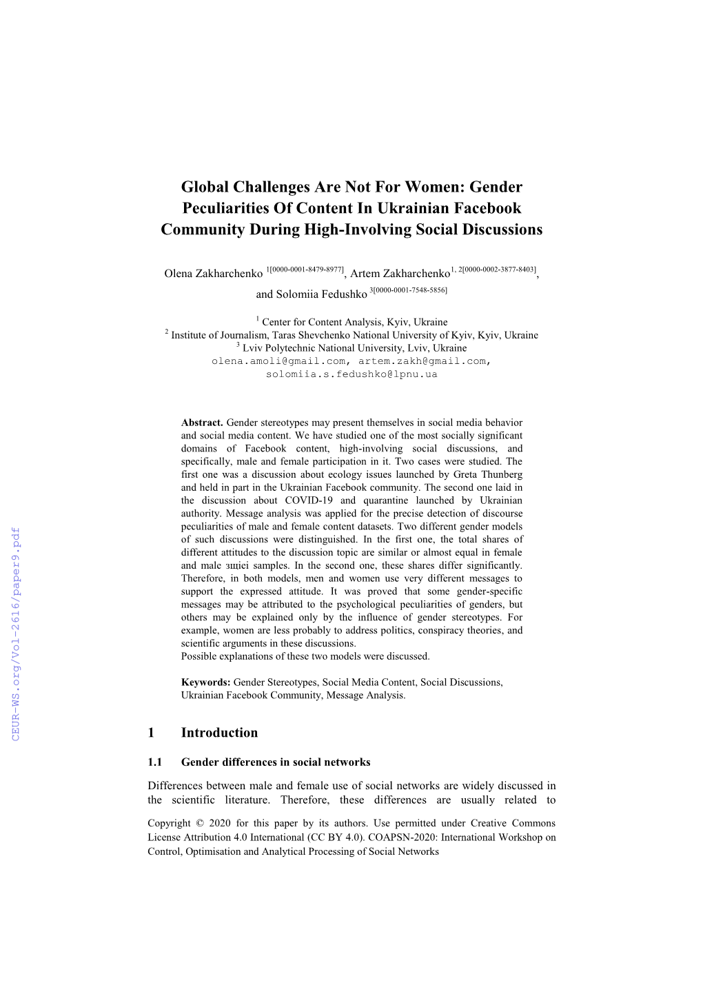 Global Challenges Are Not for Women: Gender Peculiarities of Content in Ukrainian Facebook Community During High-Involving Social Discussions