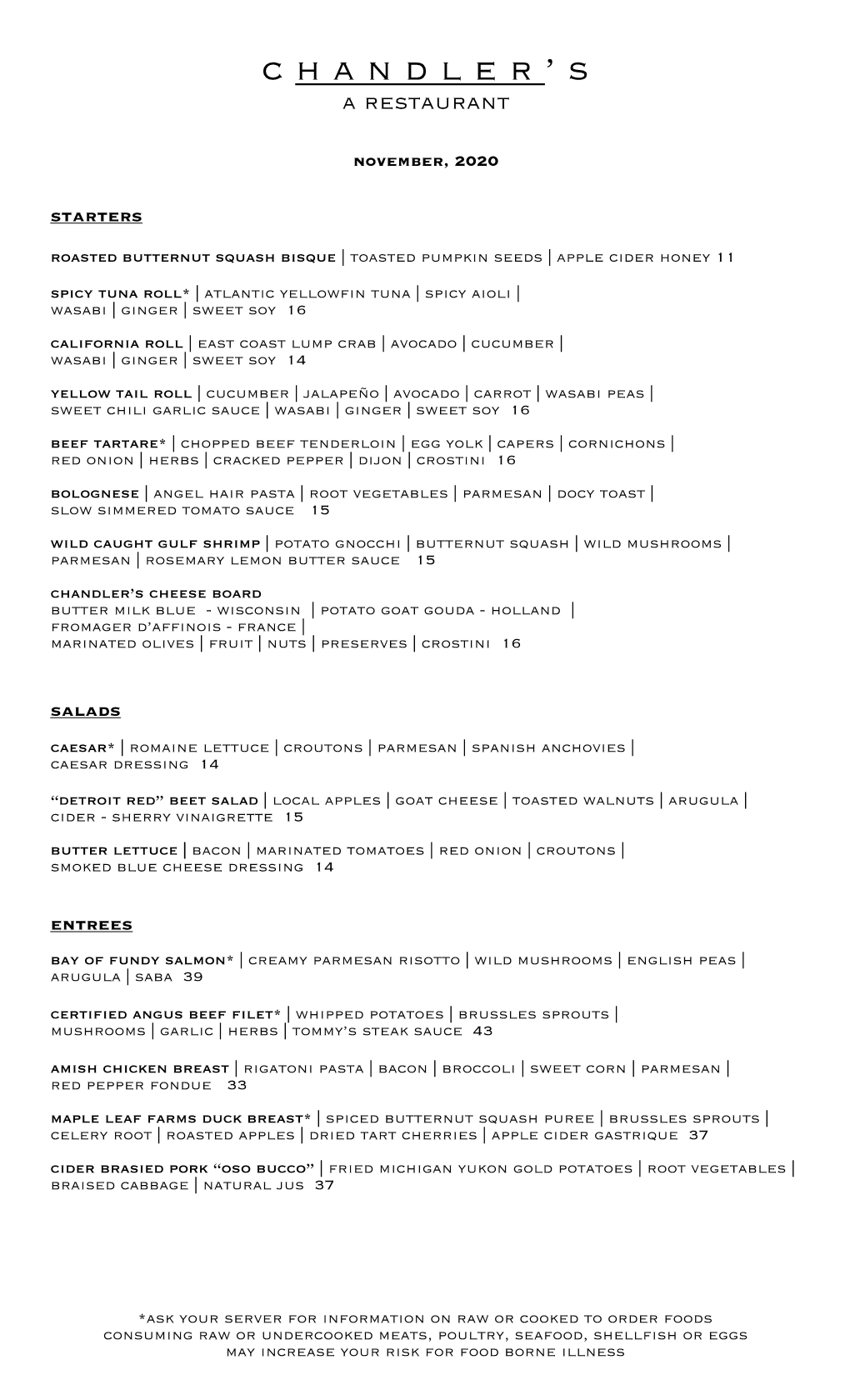 November Online Menu