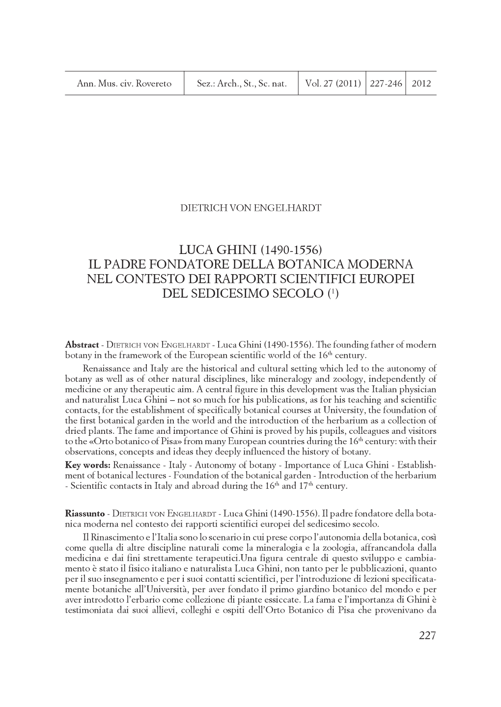 Luca Ghini (1490-1556) Il Padre Fondatore Della Botanica Moderna Nel Contesto Dei Rapporti Scientifici Europei Del Sedicesimo Secolo (1)