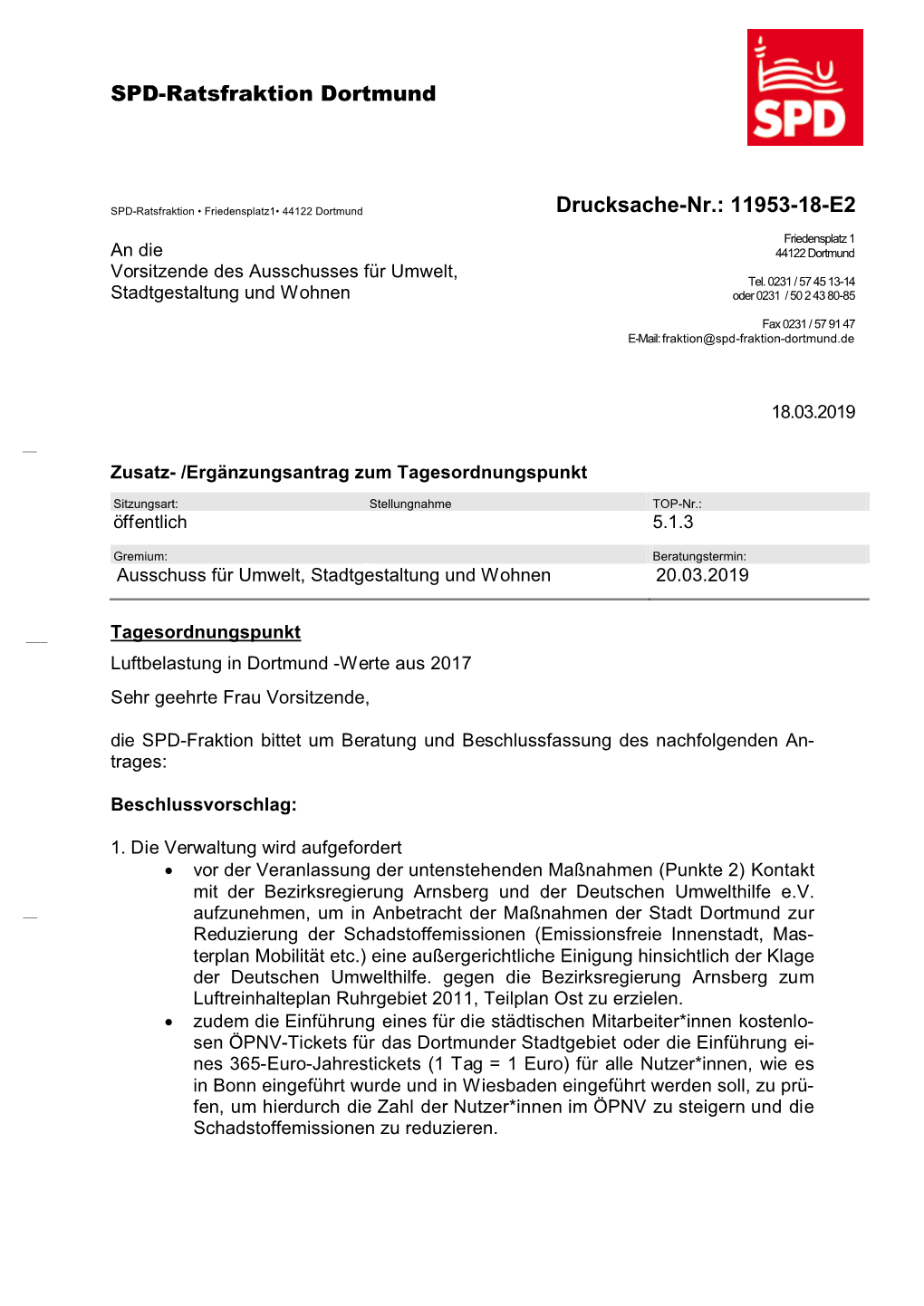 SPD-Ratsfraktion Dortmund Drucksache-Nr