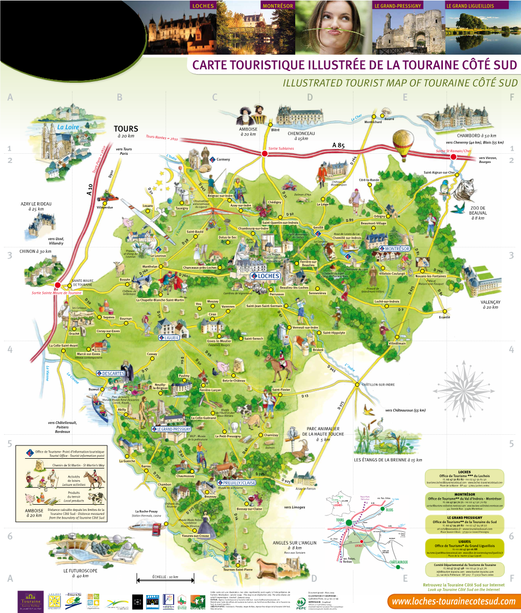 Carte Touristique Illustrée De La Touraine Côté Sud Illustrated Tourist Map of Touraine Côté Sud a B C D E F