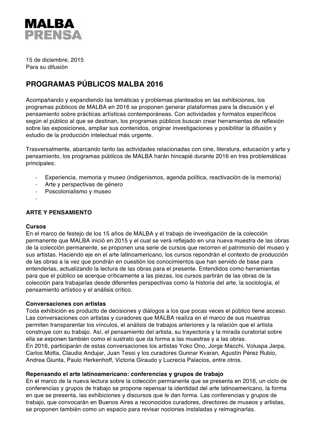 Programas Públicos Malba 2016